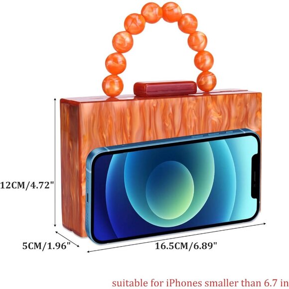 Women's Orange Acrylic Marbling Clasp Closure Formal Wedding Cross Body Clutch - Picture 6 of 6